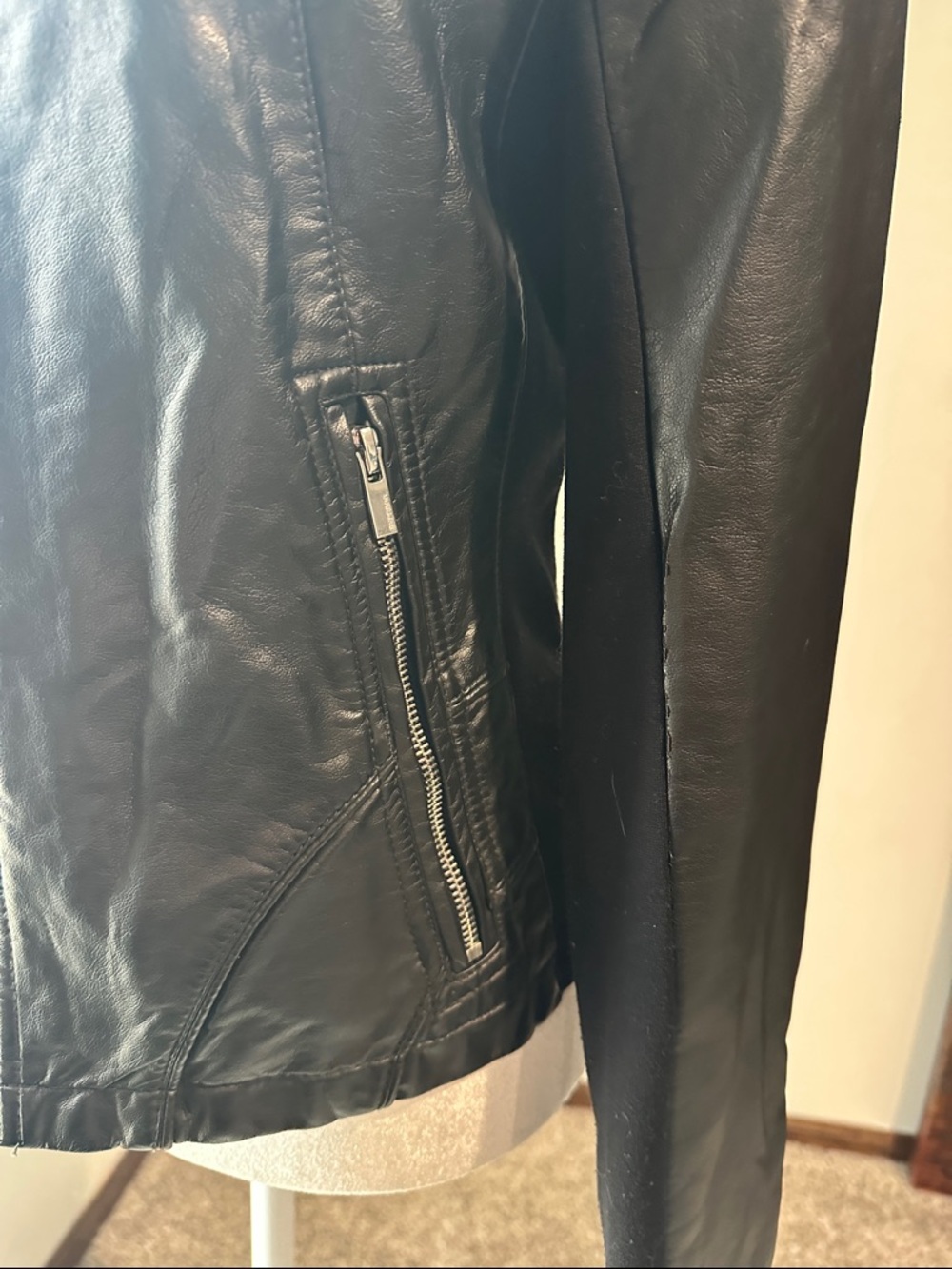 Express Black Leather Moto Jacket with Snap Collar SMALL - Picture 5 of 12